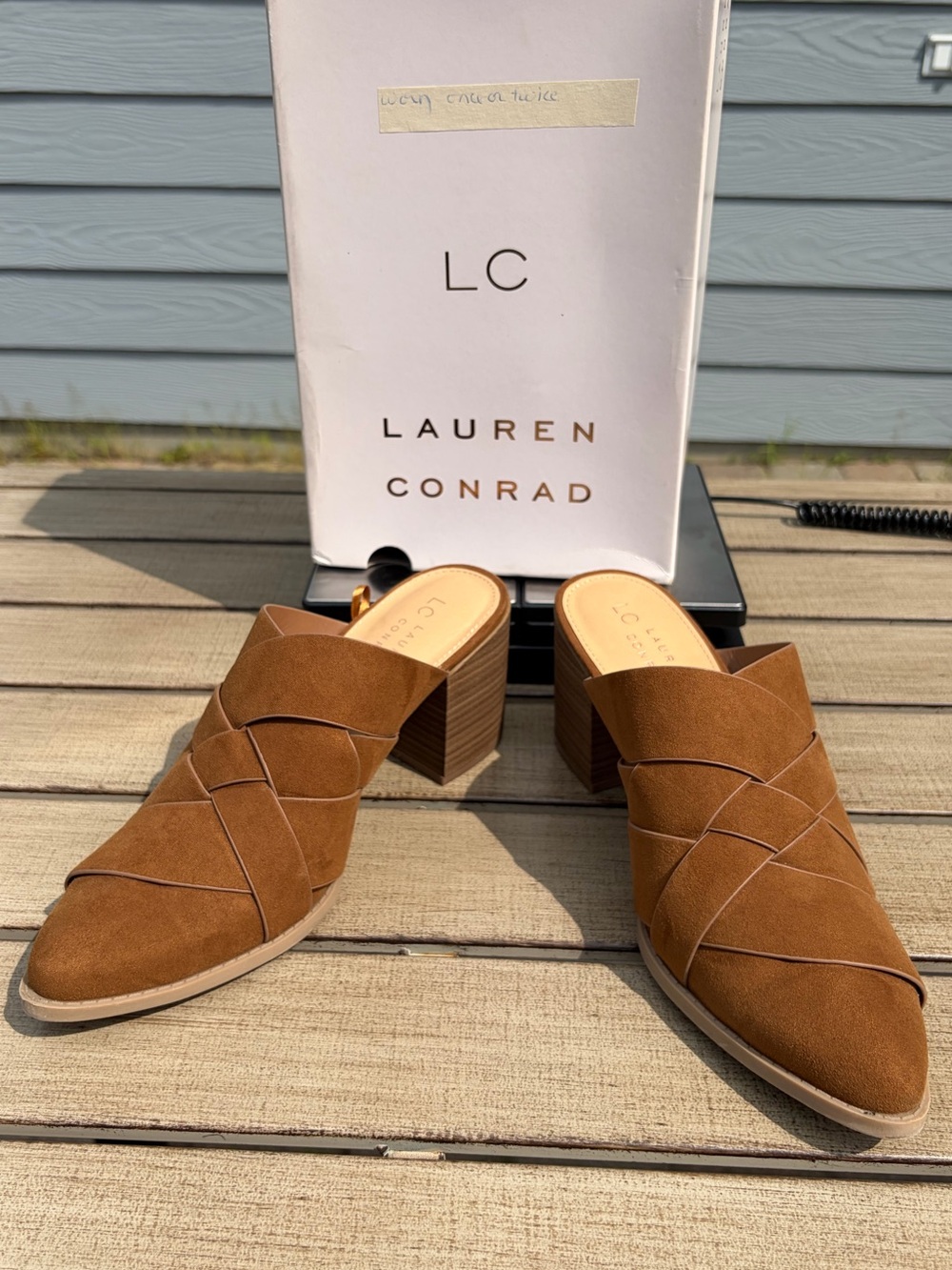 LC Lauren Conrad 8.5 Tan Suede Woven Pointed-Toe Mules